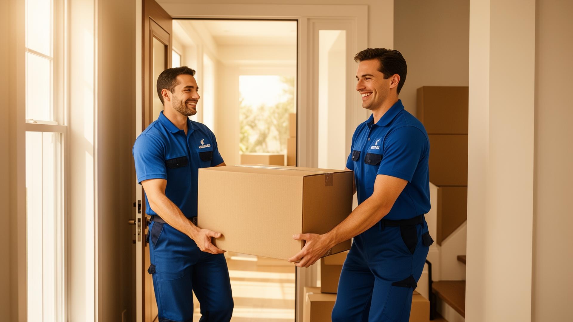 Professional movers carrying boxes